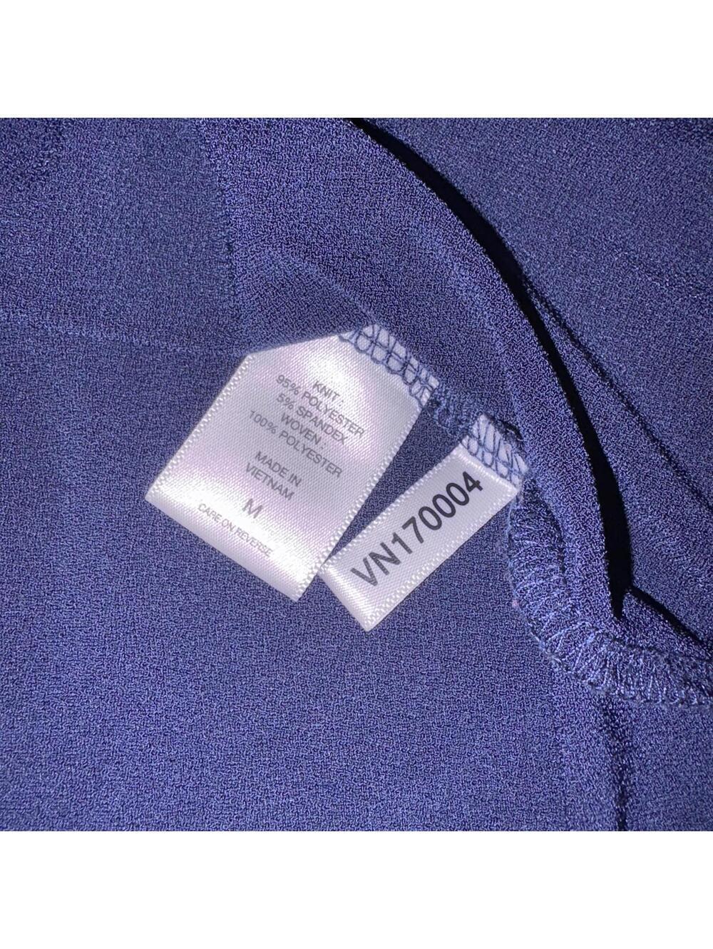 7th Avenue New York & Company Womans Med Navy Blue Knit Blouse with Sheer Sleeve - Picture 6 of 6